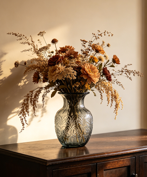Vintage Style Embossed Glass Flower Vase